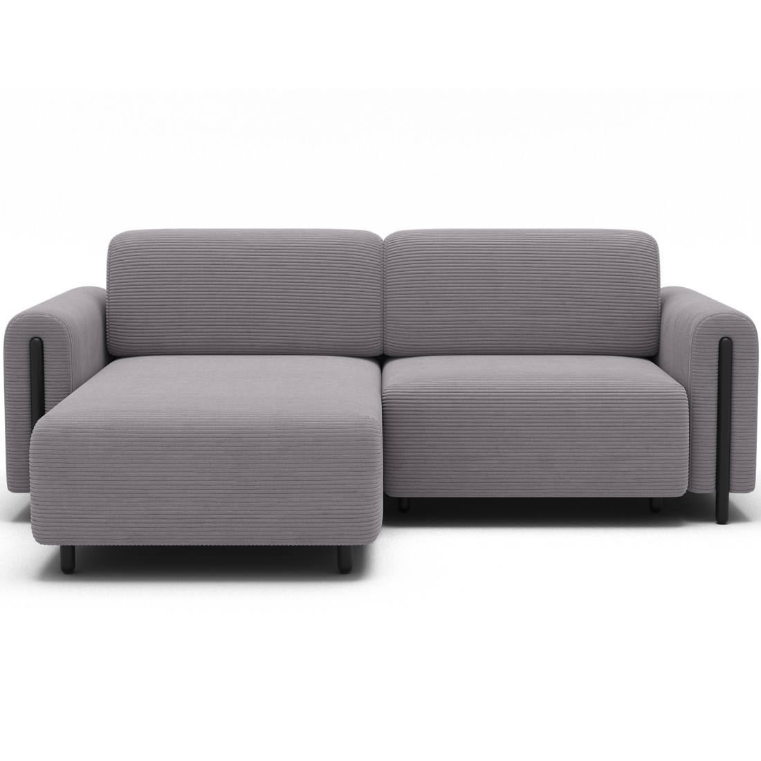 Canapé d’angle convertible ARVESSA gris clair velours côtelé – Angle gauche avec coffre 