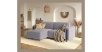 Canapé d’angle convertible ARVESSA gris clair velours côtelé – Angle gauche avec coffre 