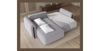 Canapé d’angle convertible ARVESSA gris clair velours côtelé – Angle gauche avec coffre 
