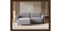 Canapé d’angle convertible ARVESSA gris clair velours côtelé – Angle gauche avec coffre 