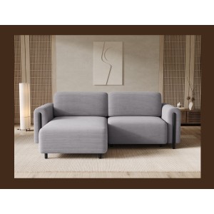 Canapé d’angle convertible ARVESSA gris clair velours côtelé – Angle gauche avec coffre 