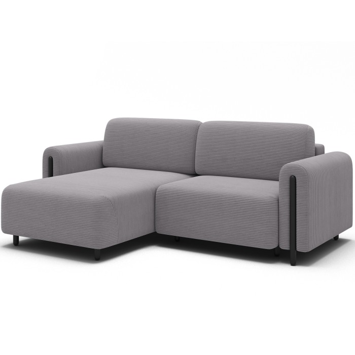 Canapé d’angle convertible ARVESSA gris clair velours côtelé – Angle gauche avec coffre 