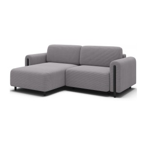 Canapé d’angle convertible ARVESSA gris clair velours côtelé – Angle gauche avec coffre 