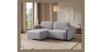 Canapé d’angle convertible ARVESSA gris clair velours côtelé – Angle gauche avec coffre 