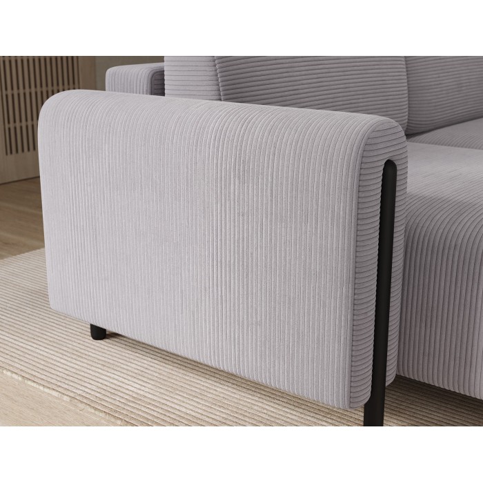 Canapé d’angle convertible ARVESSA gris clair velours côtelé – Angle gauche avec coffre 