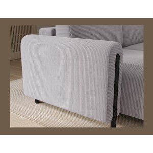 Canapé d’angle convertible ARVESSA gris clair velours côtelé – Angle gauche avec coffre 