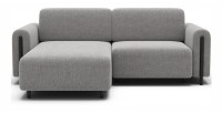 Canapé d’angle convertible ARVESSA gris clair bouclette – Angle gauche avec coffre 