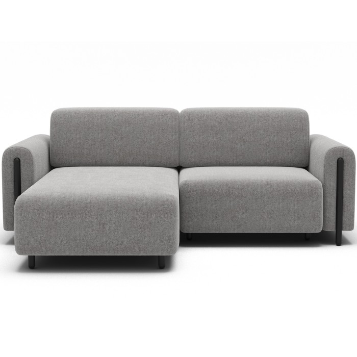 Canapé d’angle convertible ARVESSA gris clair bouclette – Angle gauche avec coffre 