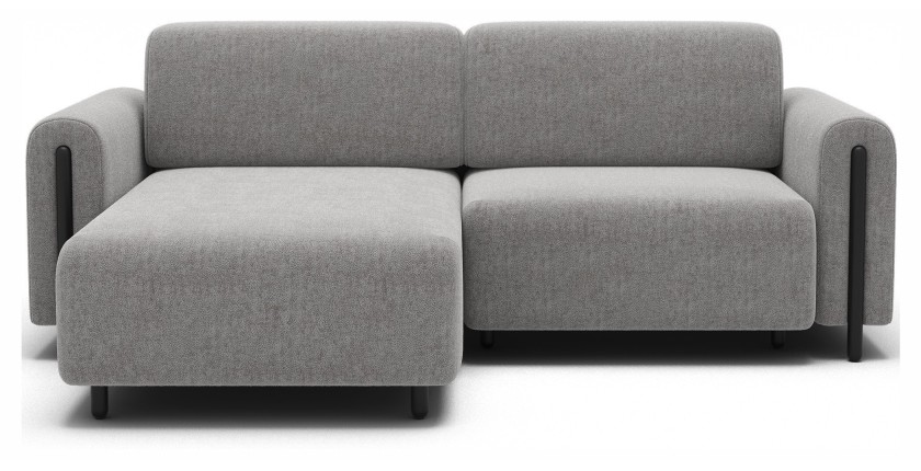 Canapé d’angle convertible ARVESSA gris clair bouclette – Angle gauche avec coffre 