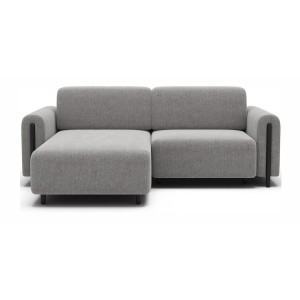 Canapé d’angle convertible ARVESSA gris clair bouclette – Angle gauche avec coffre 