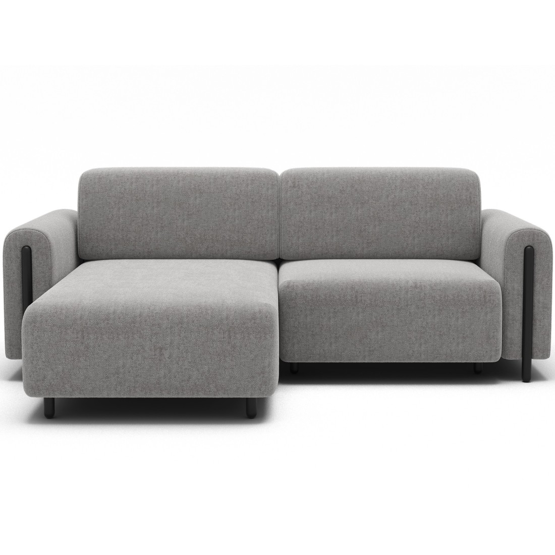 Canapé d’angle convertible ARVESSA gris clair bouclette – Angle gauche avec coffre 