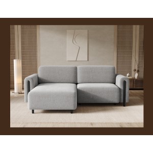 Canapé d’angle convertible ARVESSA gris clair bouclette – Angle gauche avec coffre 