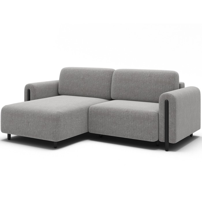 Canapé d’angle convertible ARVESSA gris clair bouclette – Angle gauche avec coffre 