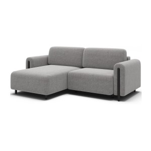 Canapé d’angle convertible ARVESSA gris clair bouclette – Angle gauche avec coffre 