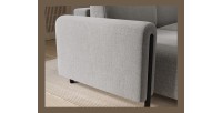 Canapé d’angle convertible ARVESSA gris clair bouclette – Angle gauche avec coffre 