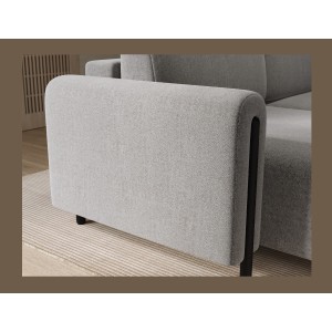 Canapé d’angle convertible ARVESSA gris clair bouclette – Angle gauche avec coffre 