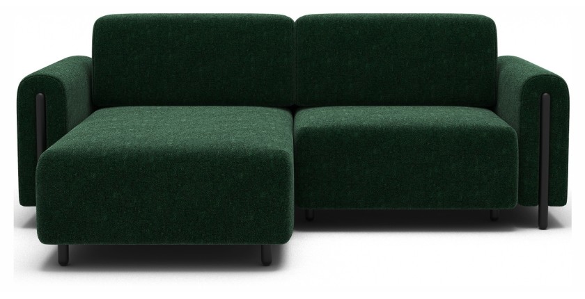 Canapé d’angle convertible ARVESSA vert émeraude bouclette – Angle gauche avec coffre 