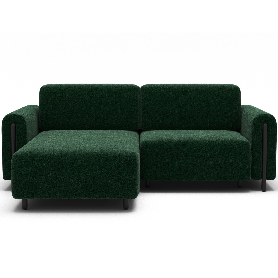 Canapé d’angle convertible ARVESSA vert émeraude bouclette – Angle gauche avec coffre 