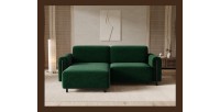Canapé d’angle convertible ARVESSA vert émeraude bouclette – Angle gauche avec coffre 