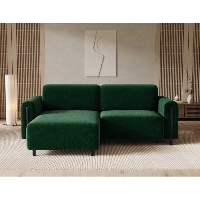 Canapé d’angle convertible ARVESSA vert émeraude bouclette – Angle gauche avec coffre 