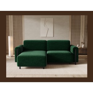 Canapé d’angle convertible ARVESSA vert émeraude bouclette – Angle gauche avec coffre 