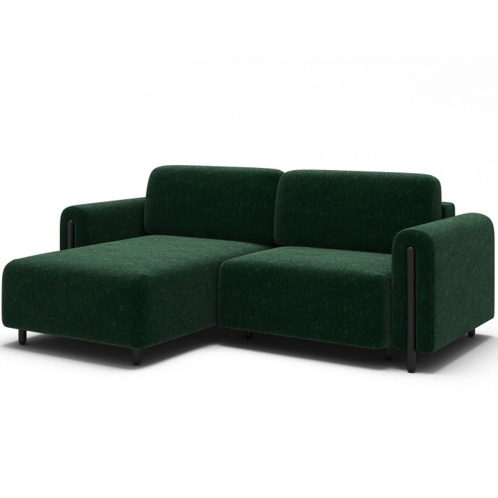 Canapé d’angle convertible ARVESSA vert émeraude bouclette – Angle gauche avec coffre 