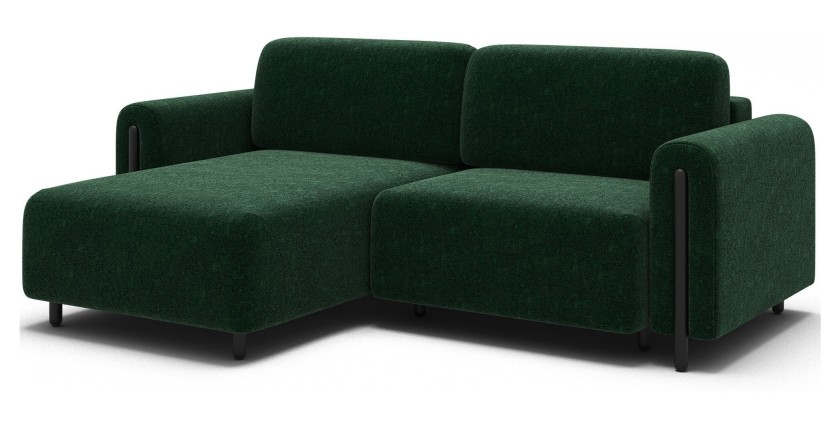 Canapé d’angle convertible ARVESSA vert émeraude bouclette – Angle gauche avec coffre 