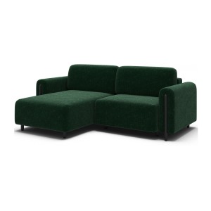 Canapé d’angle convertible ARVESSA vert émeraude bouclette – Angle gauche avec coffre 