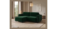 Canapé d’angle convertible ARVESSA vert émeraude bouclette – Angle gauche avec coffre 