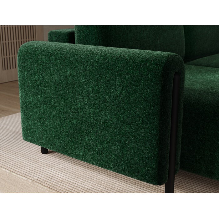 Canapé d’angle convertible ARVESSA vert émeraude bouclette – Angle gauche avec coffre 