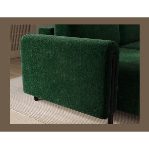 Canapé d’angle convertible ARVESSA vert émeraude bouclette – Angle gauche avec coffre 