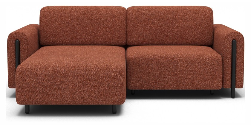 Canapé d’angle convertible ARVESSA terracotta bouclette – Angle gauche avec coffre 