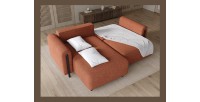 Canapé d’angle convertible ARVESSA terracotta bouclette – Angle gauche avec coffre 