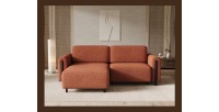 Canapé d’angle convertible ARVESSA terracotta bouclette – Angle gauche avec coffre 