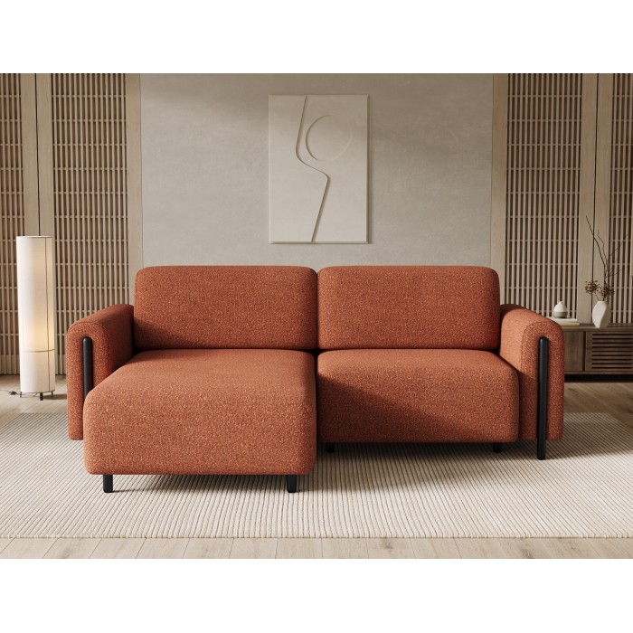 Canapé d’angle convertible ARVESSA terracotta bouclette – Angle gauche avec coffre 