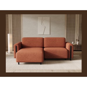 Canapé d’angle convertible ARVESSA terracotta bouclette – Angle gauche avec coffre 