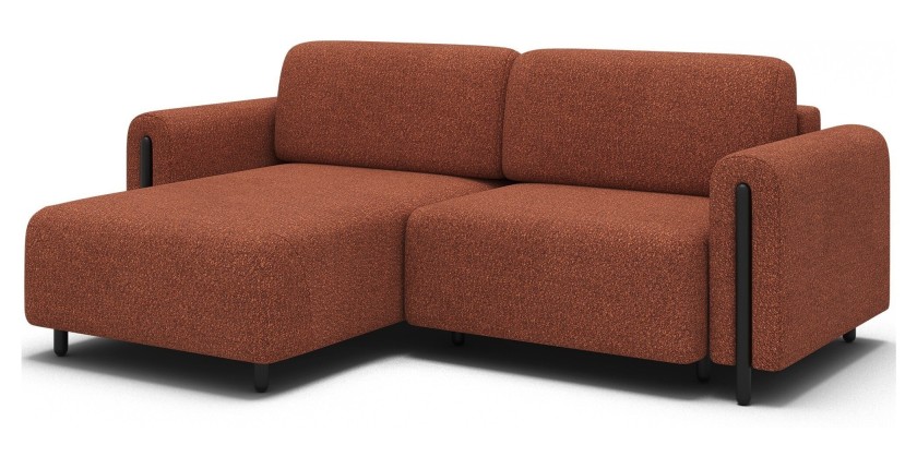 Canapé d’angle convertible ARVESSA terracotta bouclette – Angle gauche avec coffre 