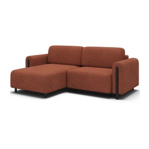 Canapé d’angle convertible ARVESSA terracotta bouclette – Angle gauche avec coffre 