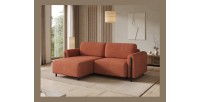 Canapé d’angle convertible ARVESSA terracotta bouclette – Angle gauche avec coffre 