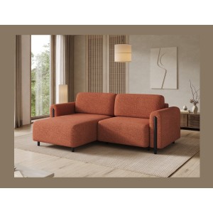 Canapé d’angle convertible ARVESSA terracotta bouclette – Angle gauche avec coffre 