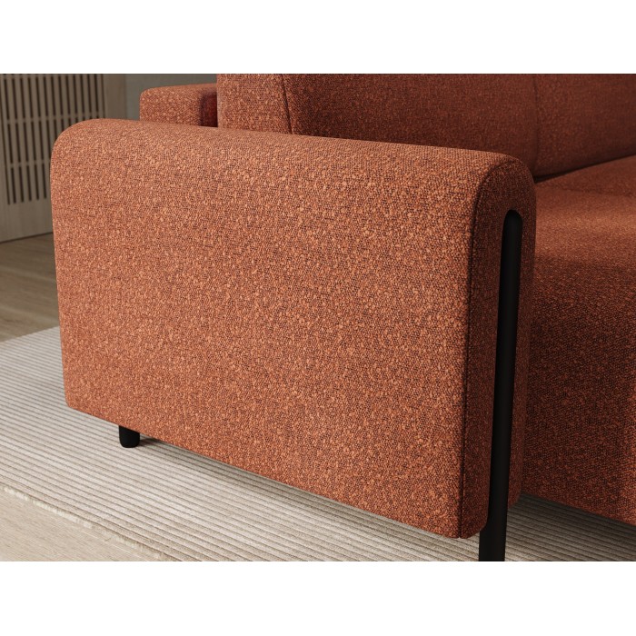Canapé d’angle convertible ARVESSA terracotta bouclette – Angle gauche avec coffre 