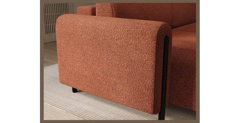 Canapé d’angle convertible ARVESSA terracotta bouclette – Angle gauche avec coffre 