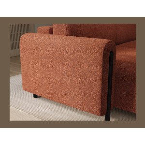 Canapé d’angle convertible ARVESSA terracotta bouclette – Angle gauche avec coffre 