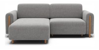 Canapé d’angle convertible ARVESSA gris clair bouclette – Angle gauche avec coffre 