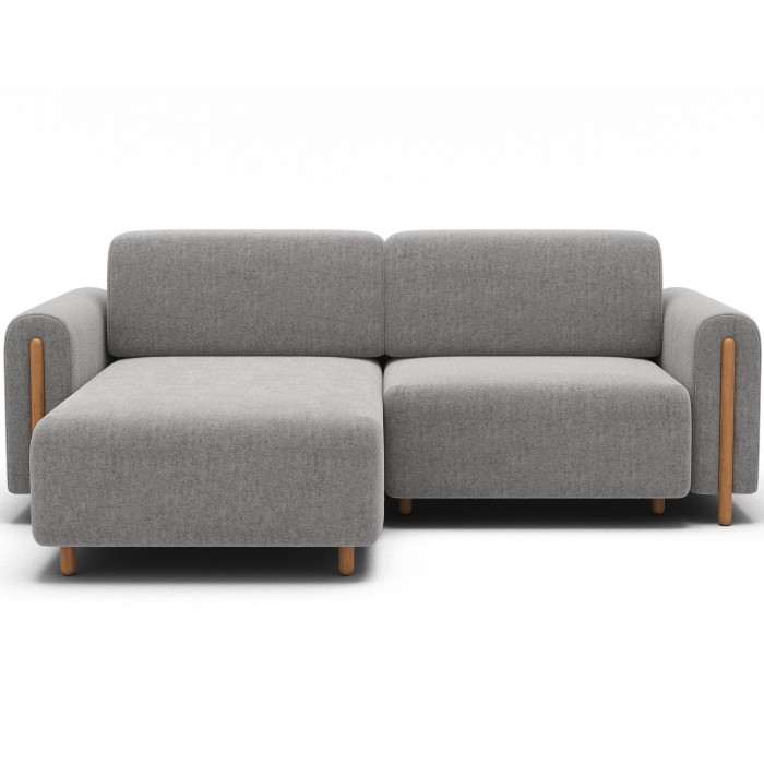 Canapé d’angle convertible ARVESSA gris clair bouclette – Angle gauche avec coffre 