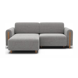 Canapé d’angle convertible ARVESSA gris clair bouclette – Angle gauche avec coffre 