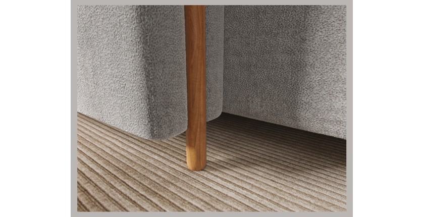 Canapé d’angle convertible ARVESSA gris clair bouclette – Angle gauche avec coffre 