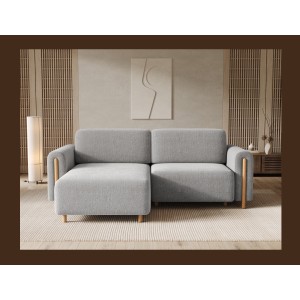 Canapé d’angle convertible ARVESSA gris clair bouclette – Angle gauche avec coffre 