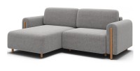 Canapé d’angle convertible ARVESSA gris clair bouclette – Angle gauche avec coffre 