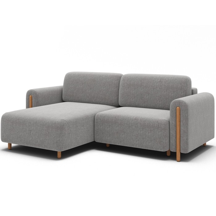 Canapé d’angle convertible ARVESSA gris clair bouclette – Angle gauche avec coffre 